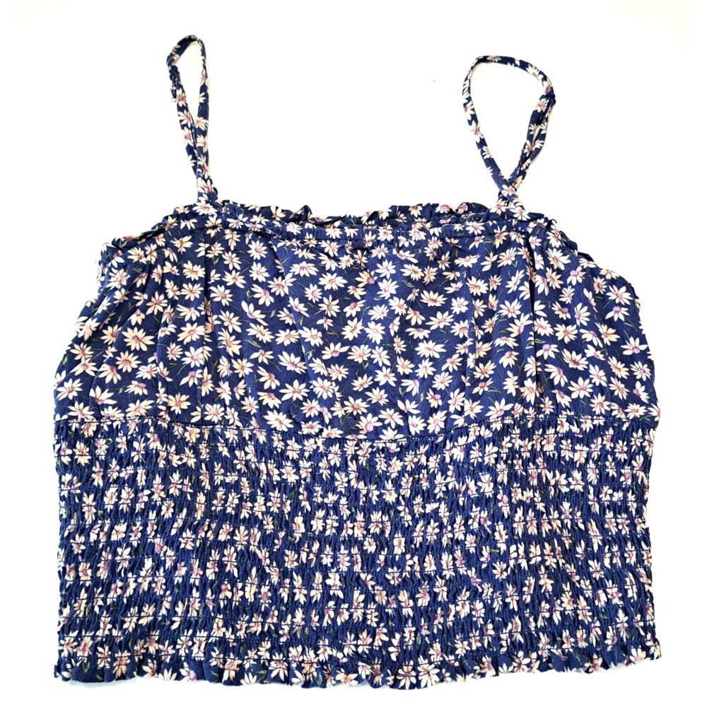 American Eagle Strappy Smocked Crop Top Women's‎ S Floral Blue Preppy